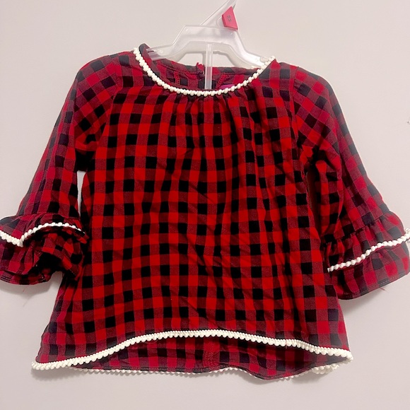 Like new Red &blk w/ white cute ruffles sz 18M fun plaid dress w/wh bow headband - Picture 3 of 12